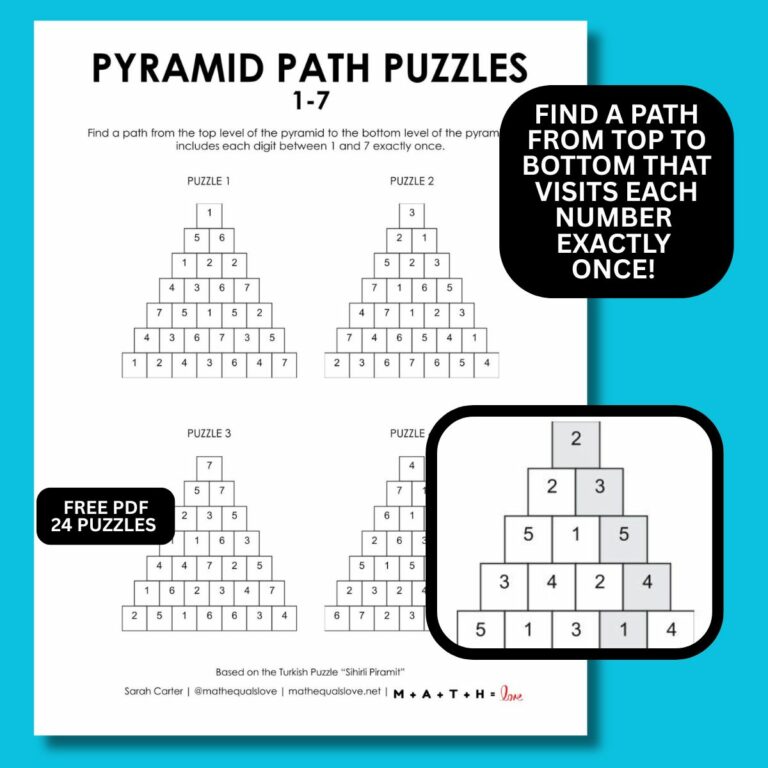 1-7 Pyramid Path Puzzles | Math = Love