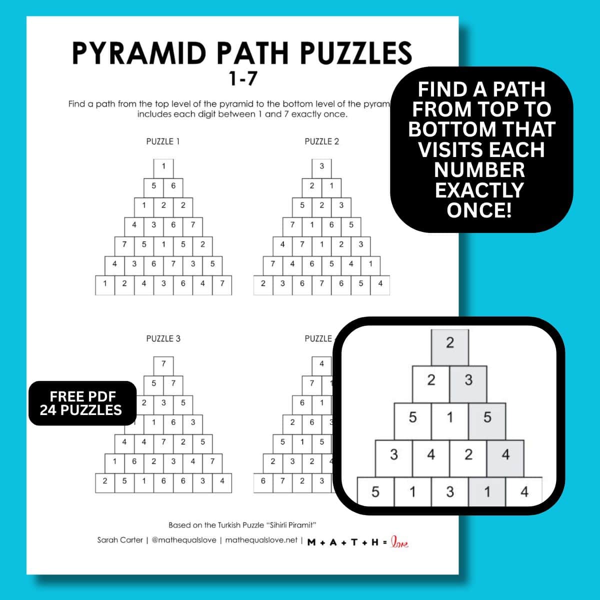 1-7 pyramid path puzzles.
