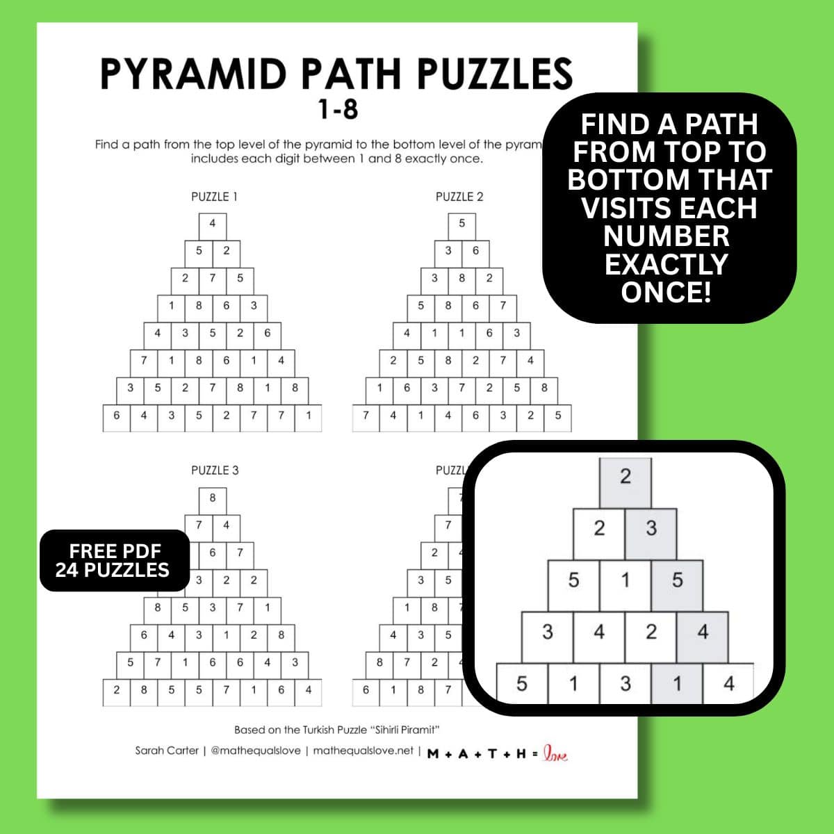 1-8 pyramid path puzzles.
