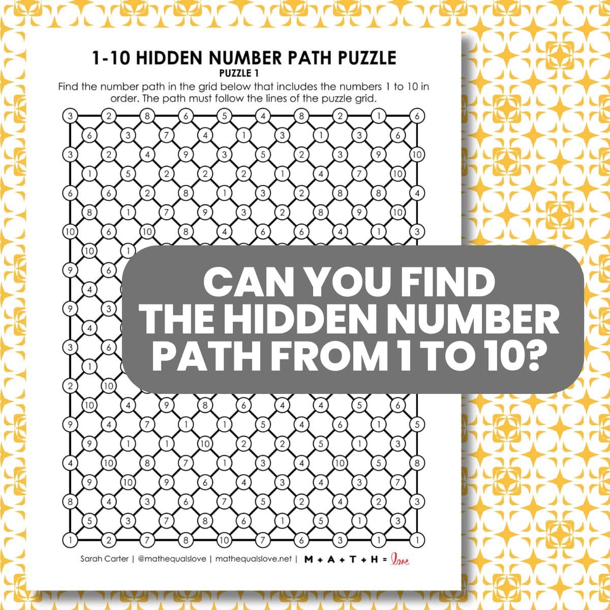 1-10 hidden number path puzzles.
