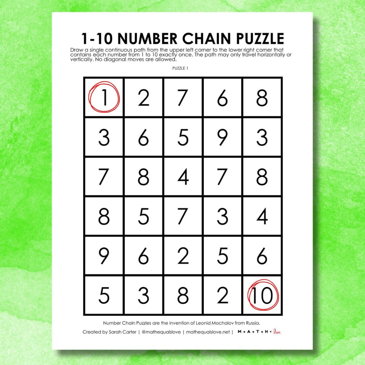 1-10 number chain puzzles.