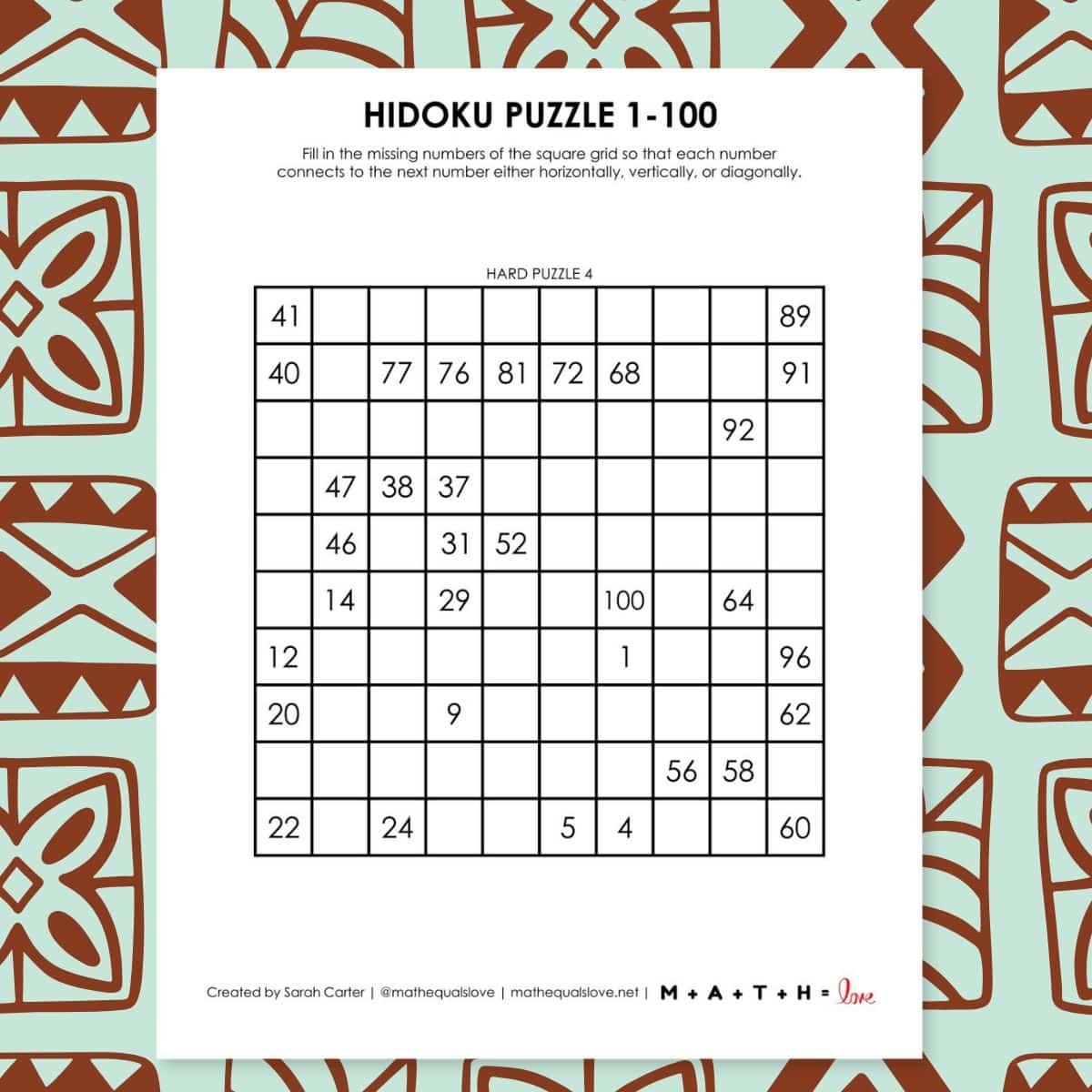 1-100 hidoku puzzles.
