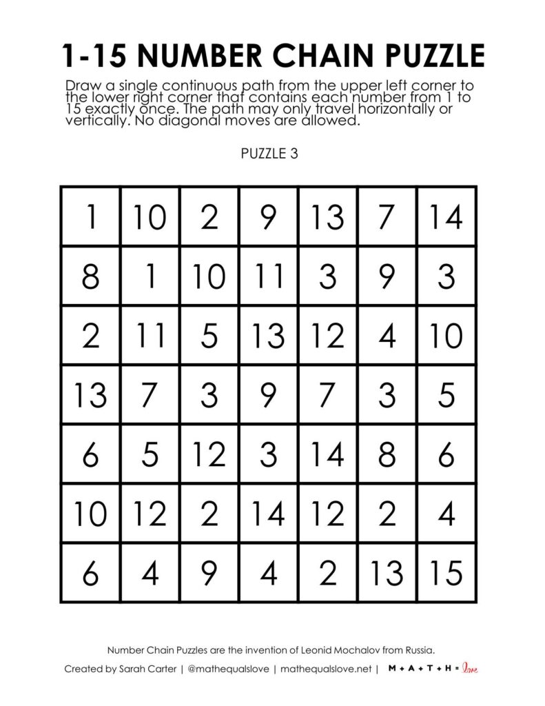 1-15 number chain puzzle.