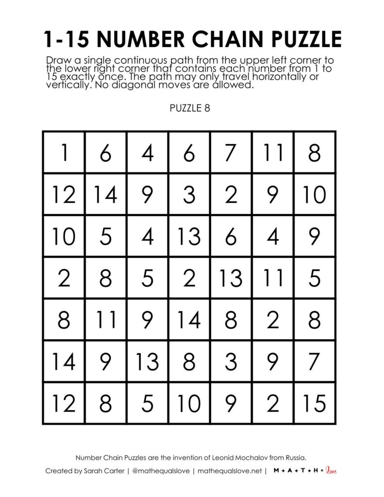 1-15 number chain puzzle.