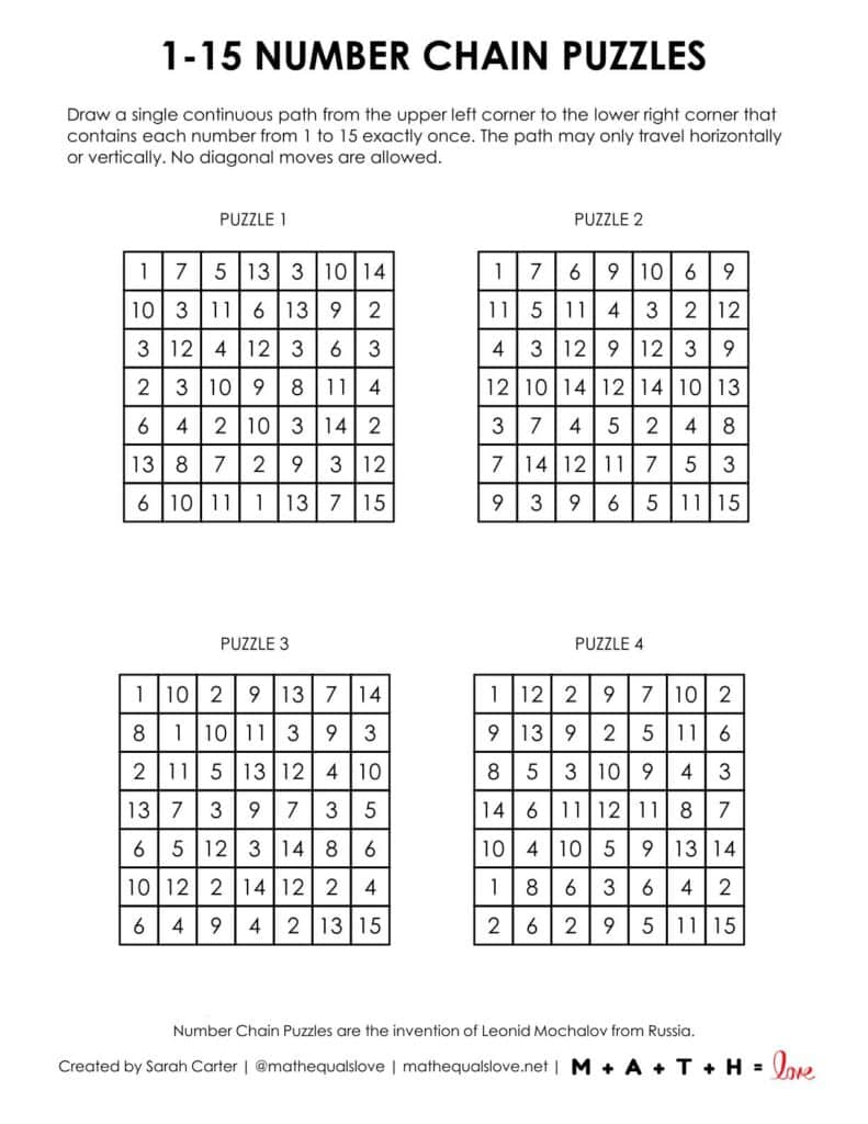 1-15 number chain puzzles.