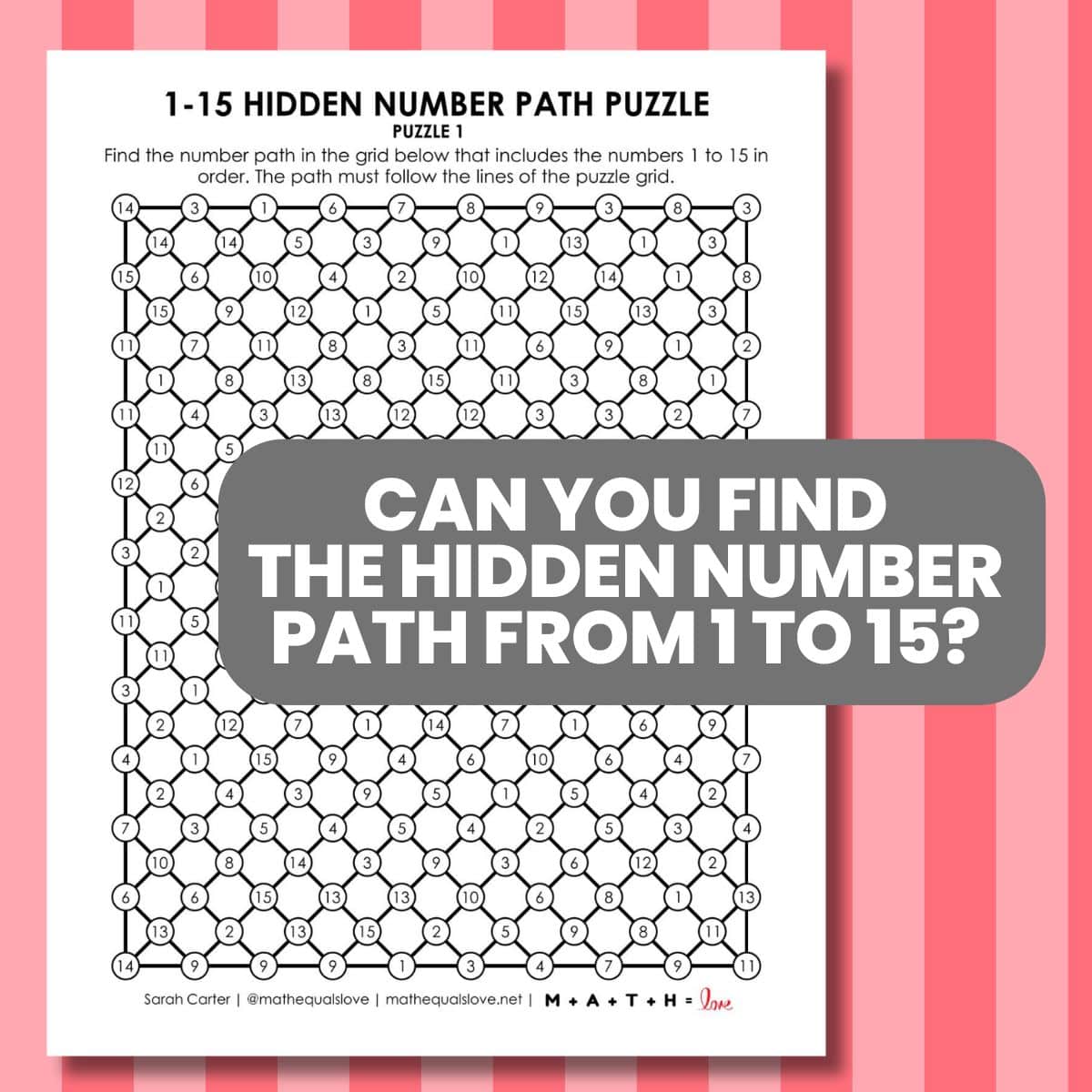1-15 hidden number path puzzles.