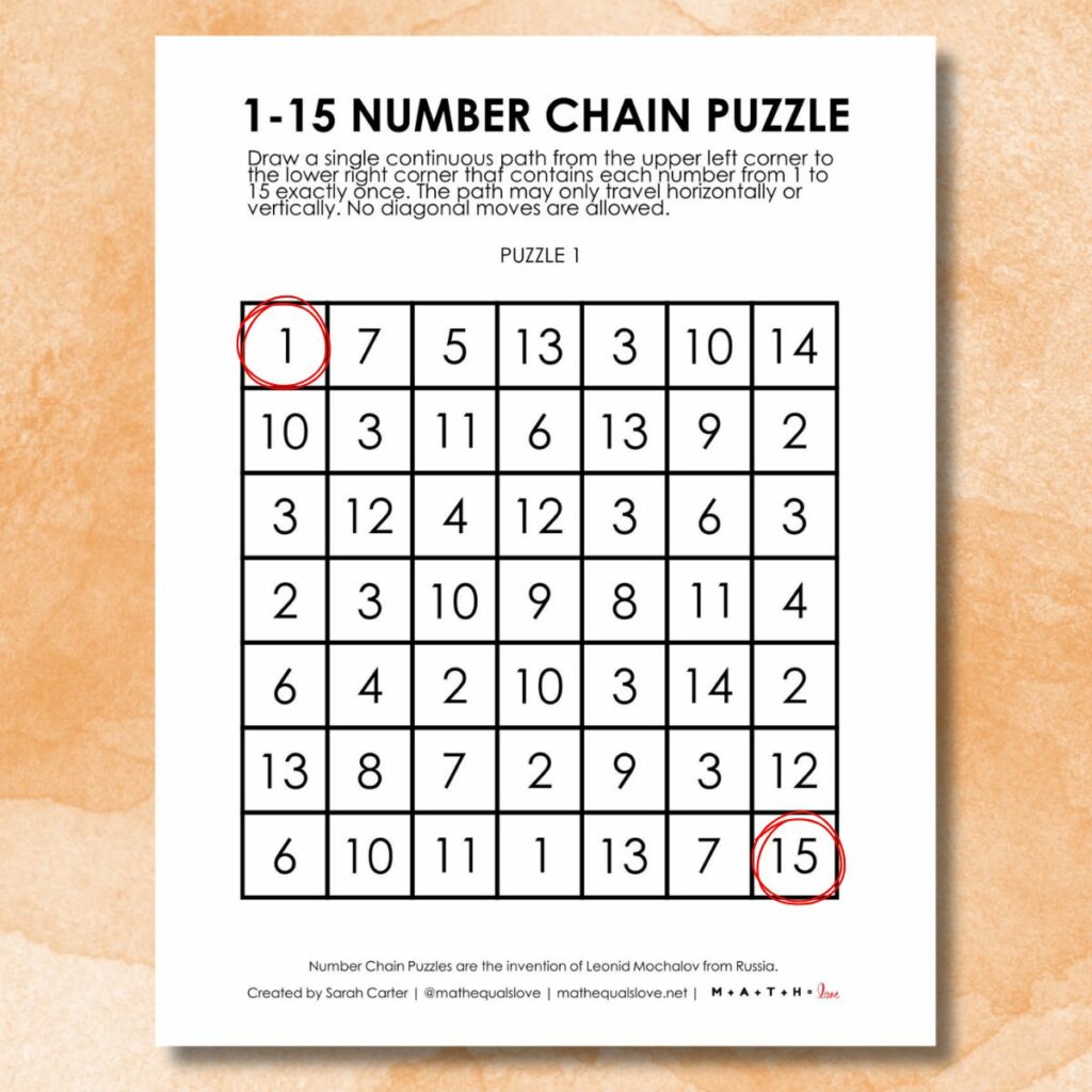 1-15 number chain puzzles.