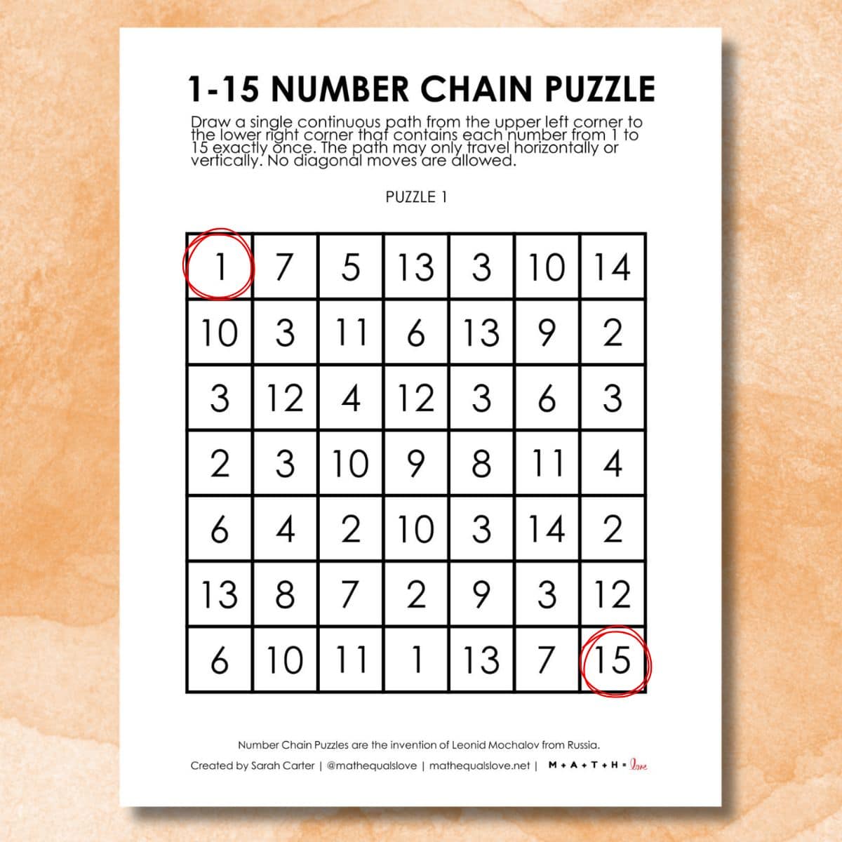 1-15 number chain puzzles.