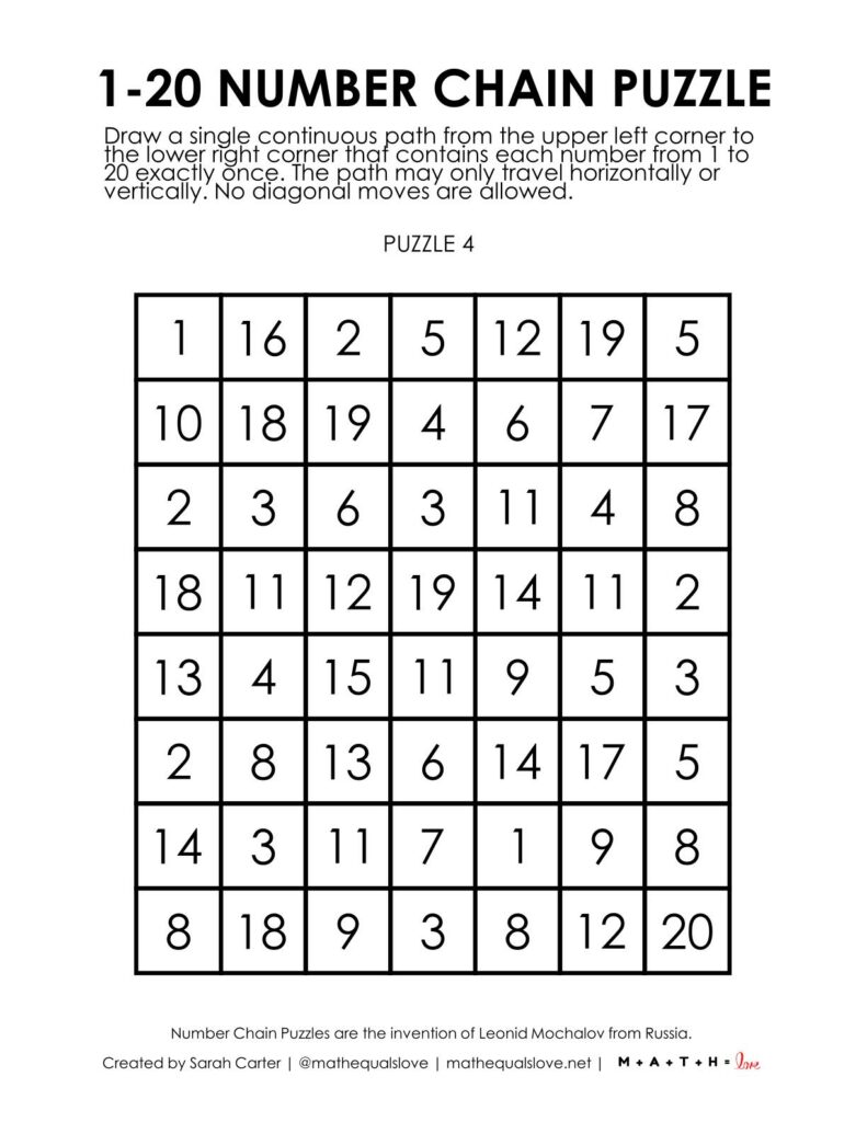 1-20 number chain puzzle.