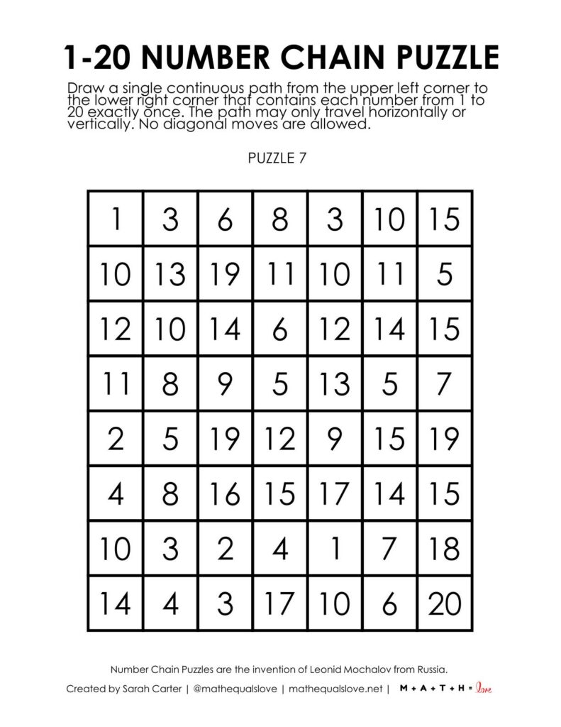 1-20 number chain puzzle.