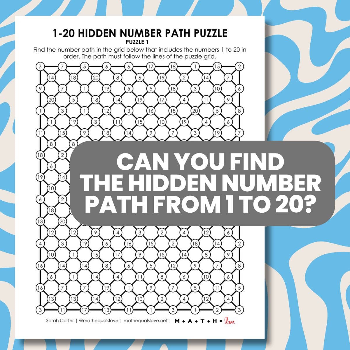 1-20 hidden number path puzzles.
