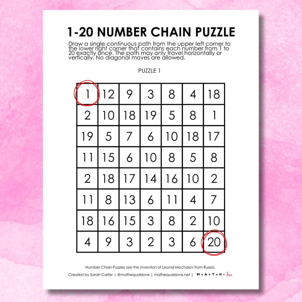 1-20 number chain puzzles.