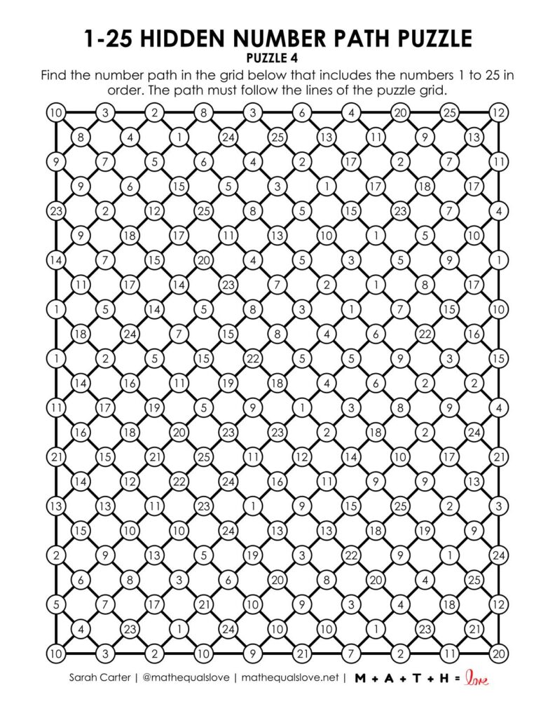 1-25 hidden number puzzle screenshot.