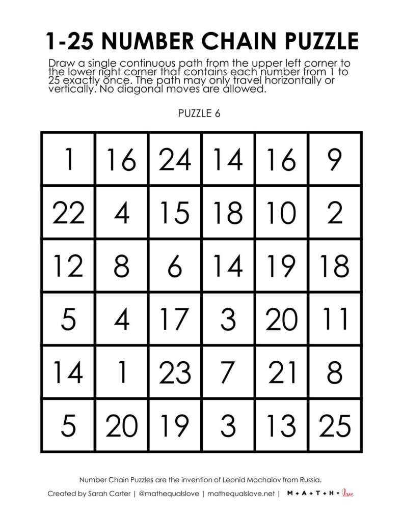 1-25 number chain puzzles.