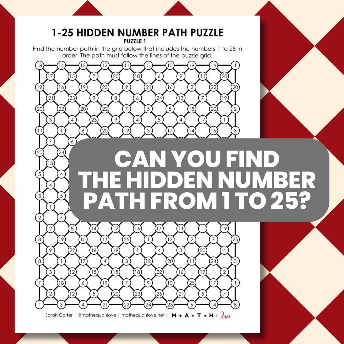 1-25 hidden number path puzzles.