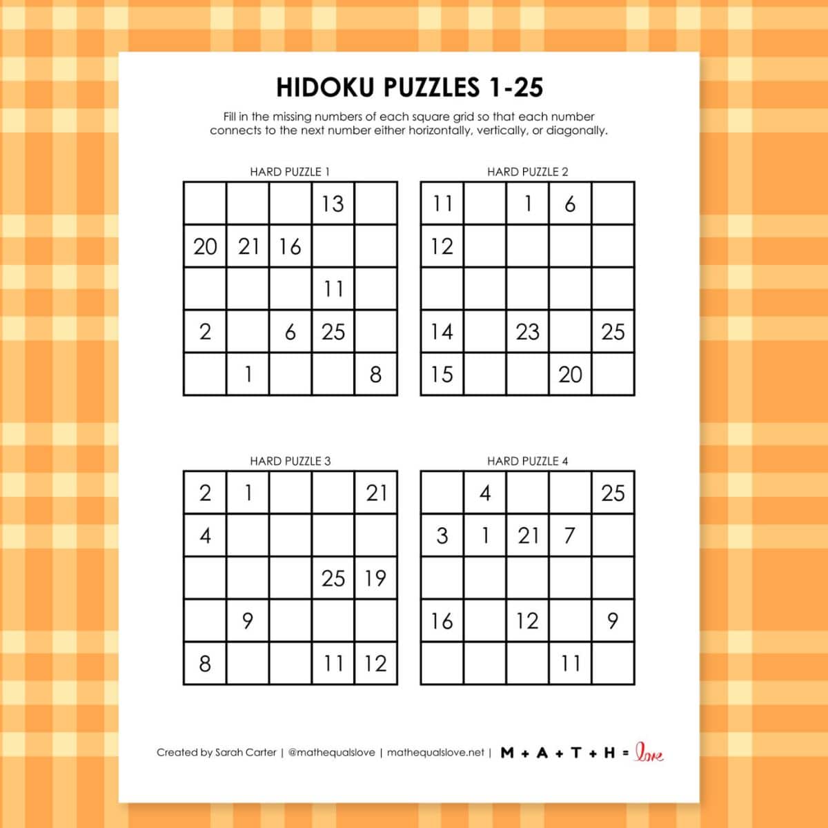 1-25 hidoku number puzzles.