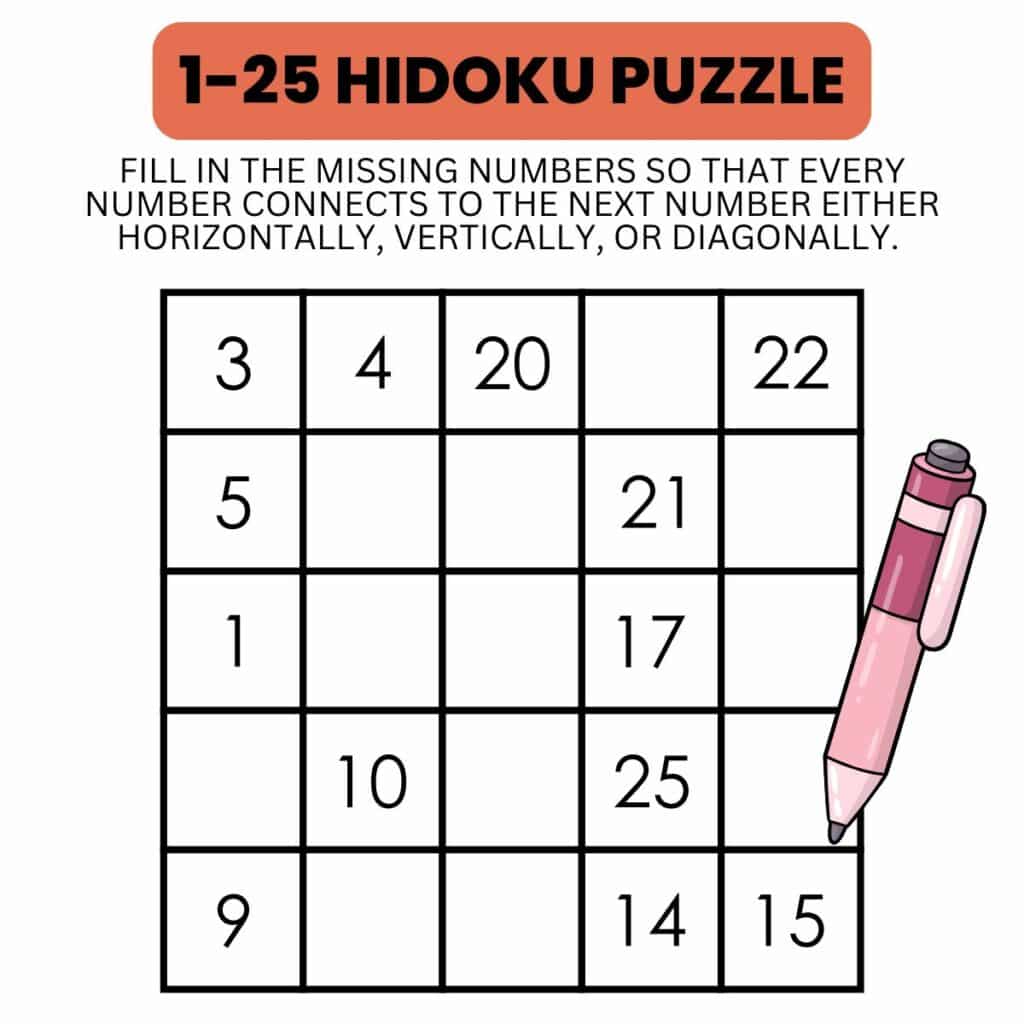 instructions for 1-25 hidoku puzzle.