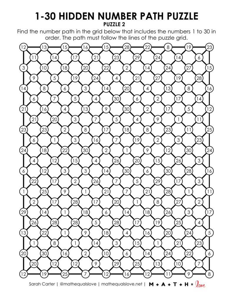 screenshot of 1-30 hidden number path puzzle.