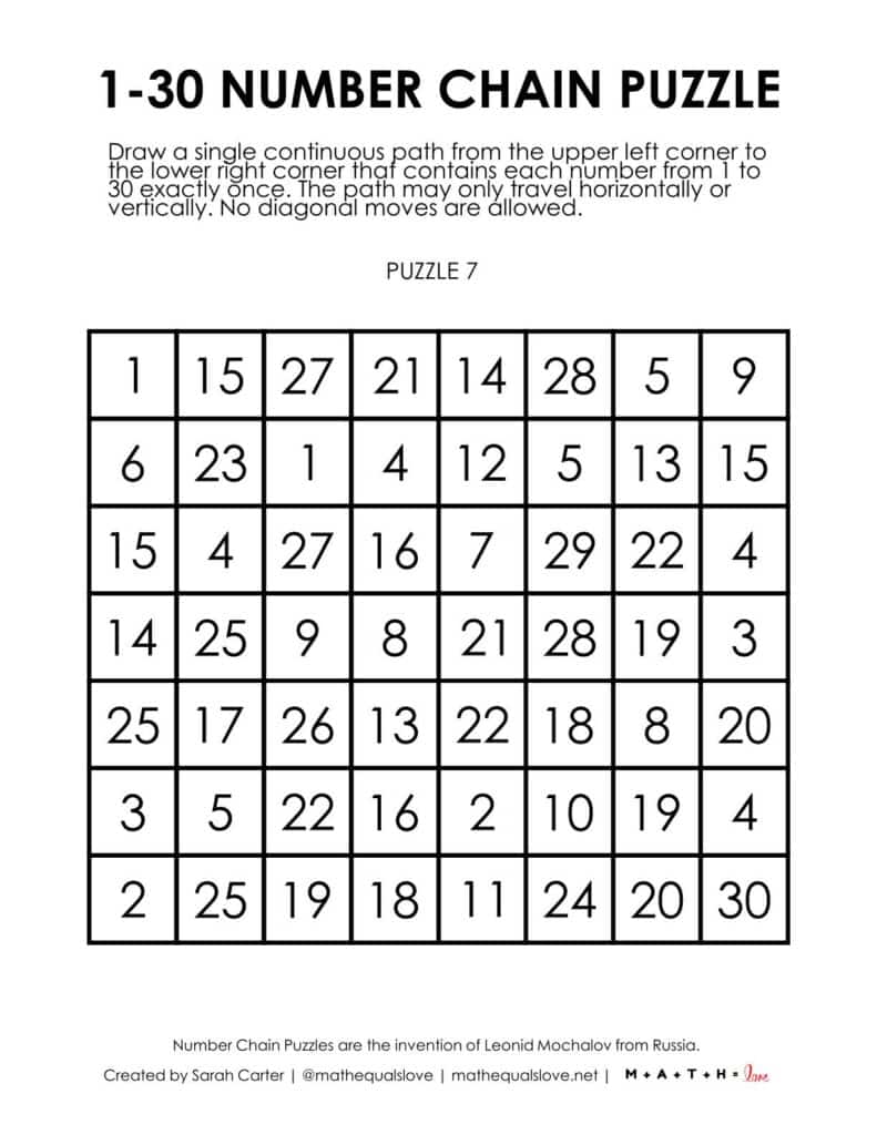 1-30 number chain puzzle.