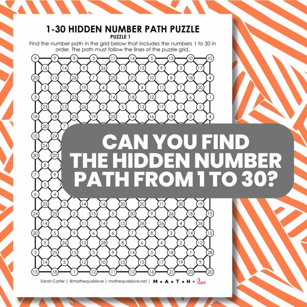 1-30 hidden number path puzzles.