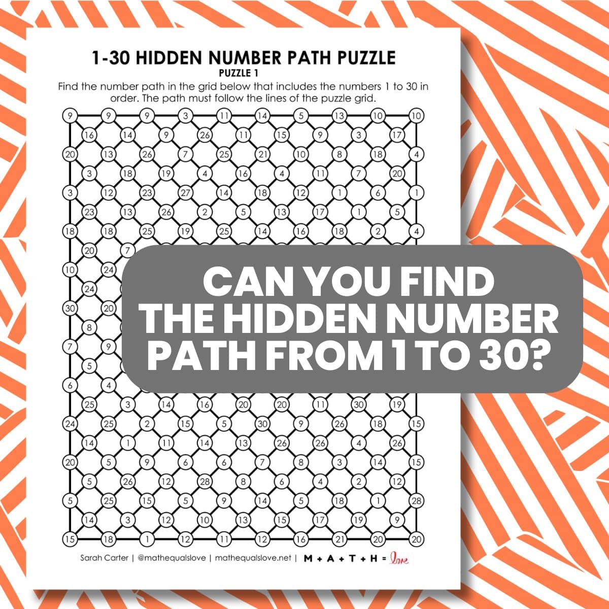 1-30 hidden number path puzzles.