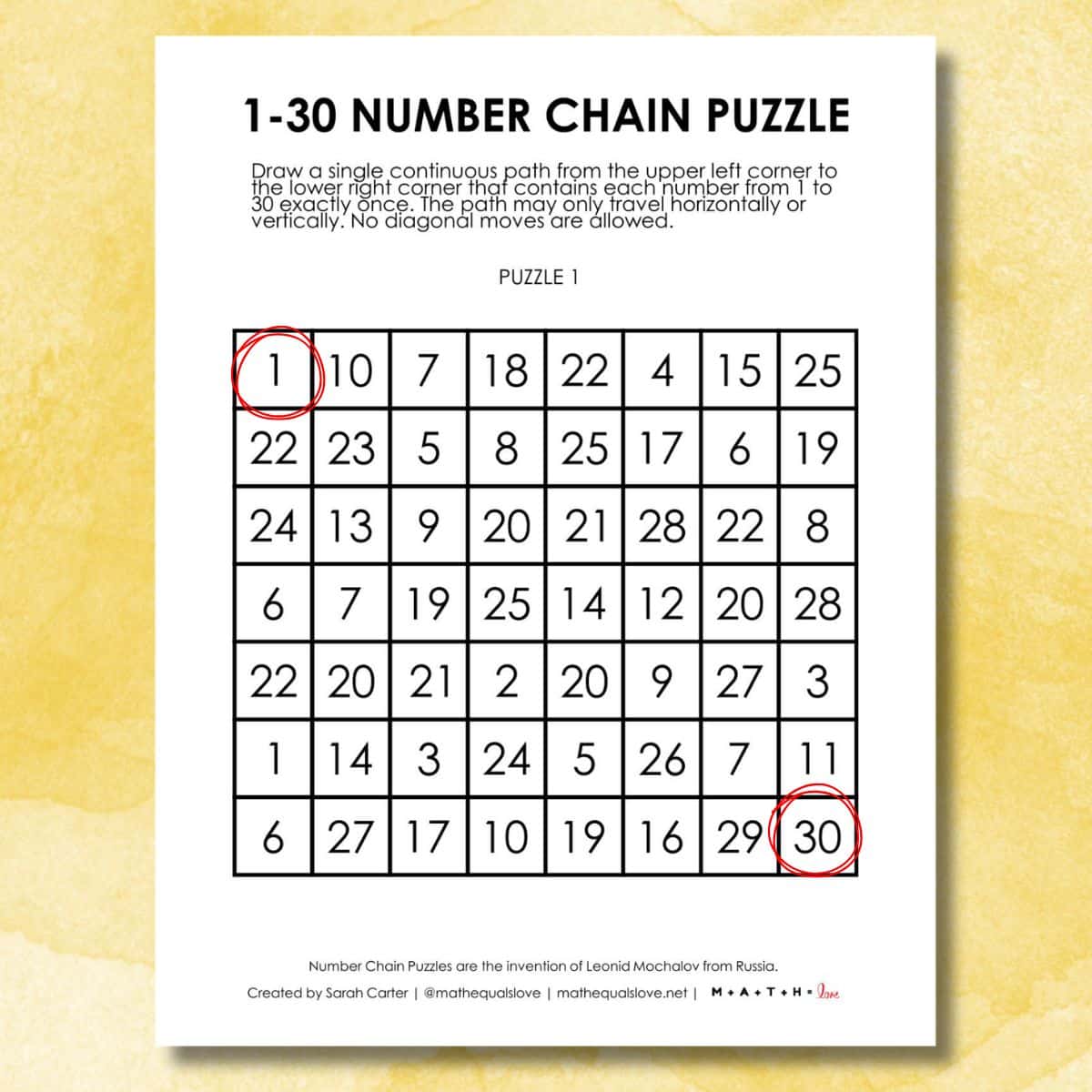 1-30 number chain puzzles.