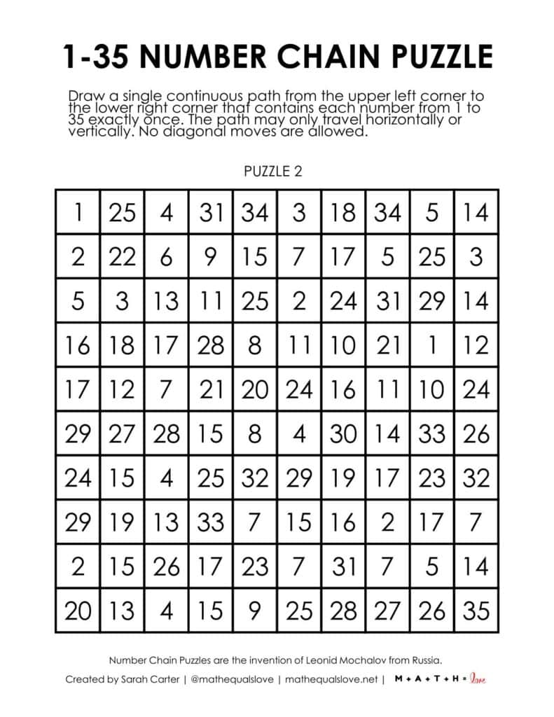 1-35 number chain puzzles.