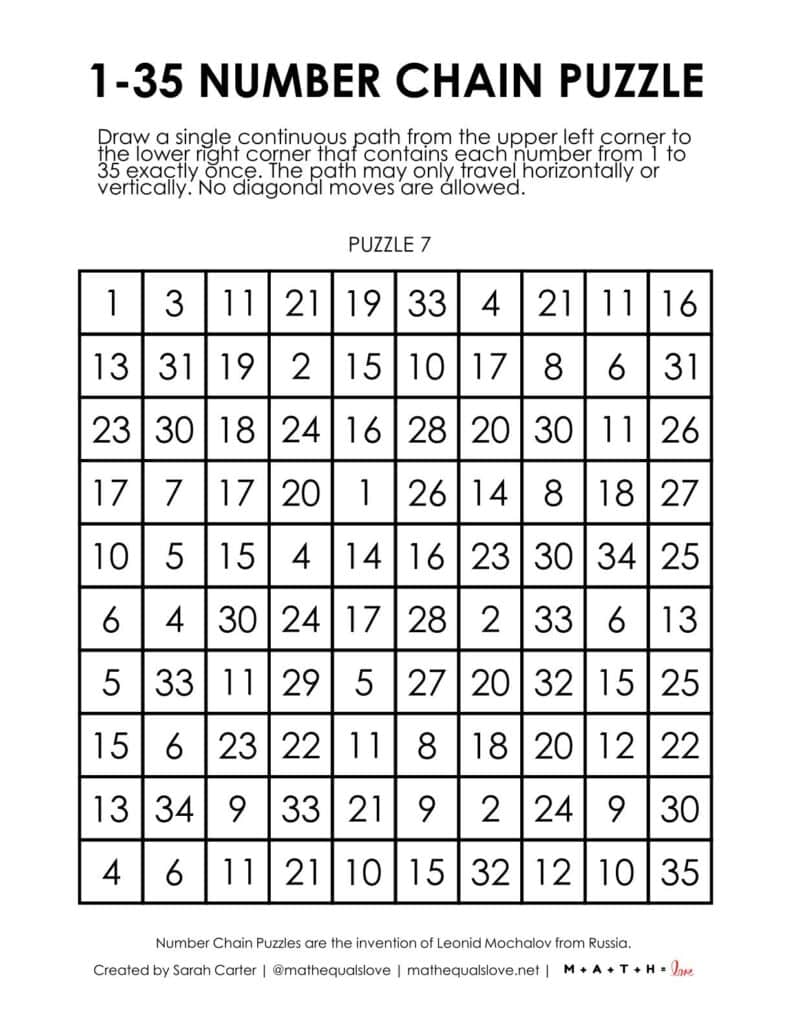 1-35 number chain puzzles.