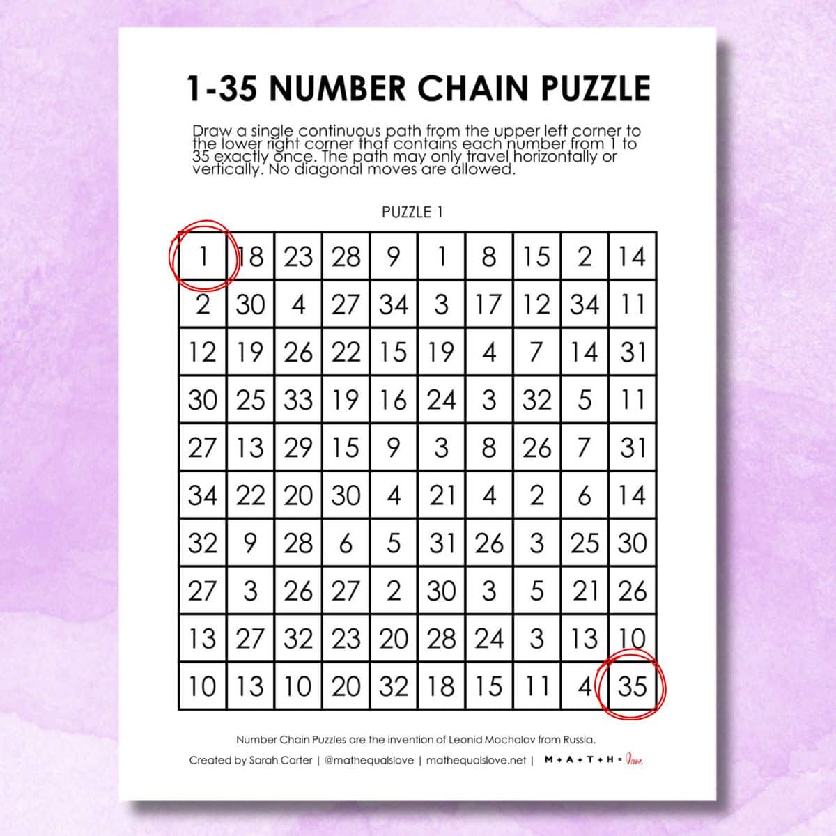 1-35 number chain puzzles.