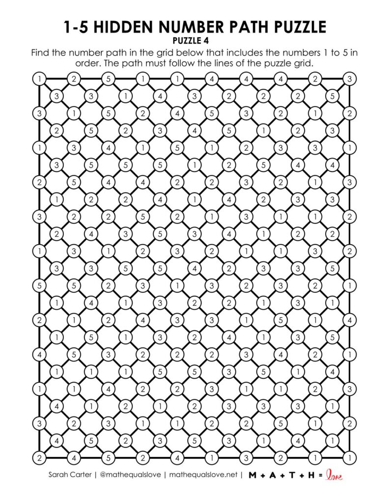screenshot of 1-5 hidden number path puzzle.
