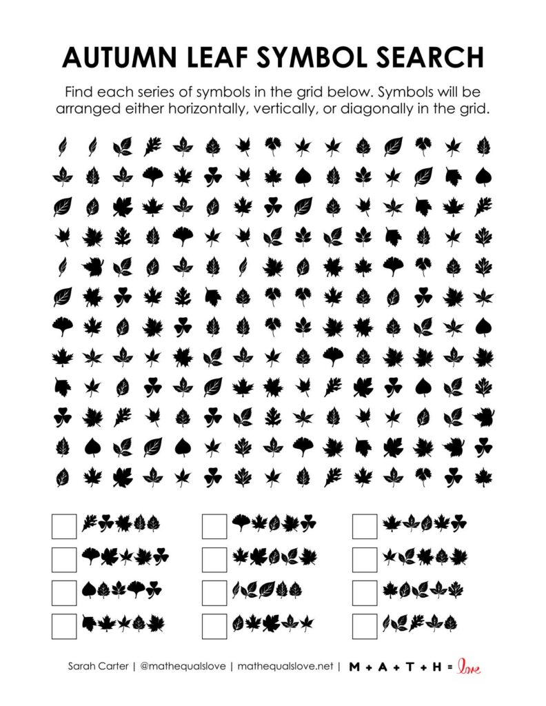 autumn leaf symbol search puzzle.