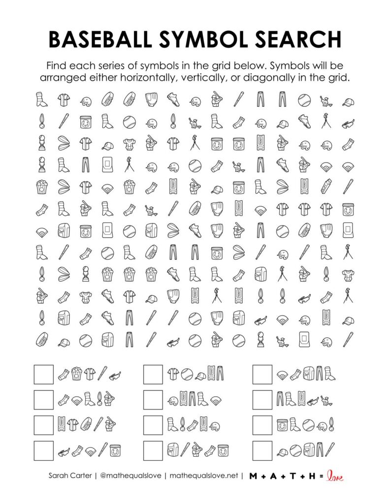 baseball symbol search puzzle.