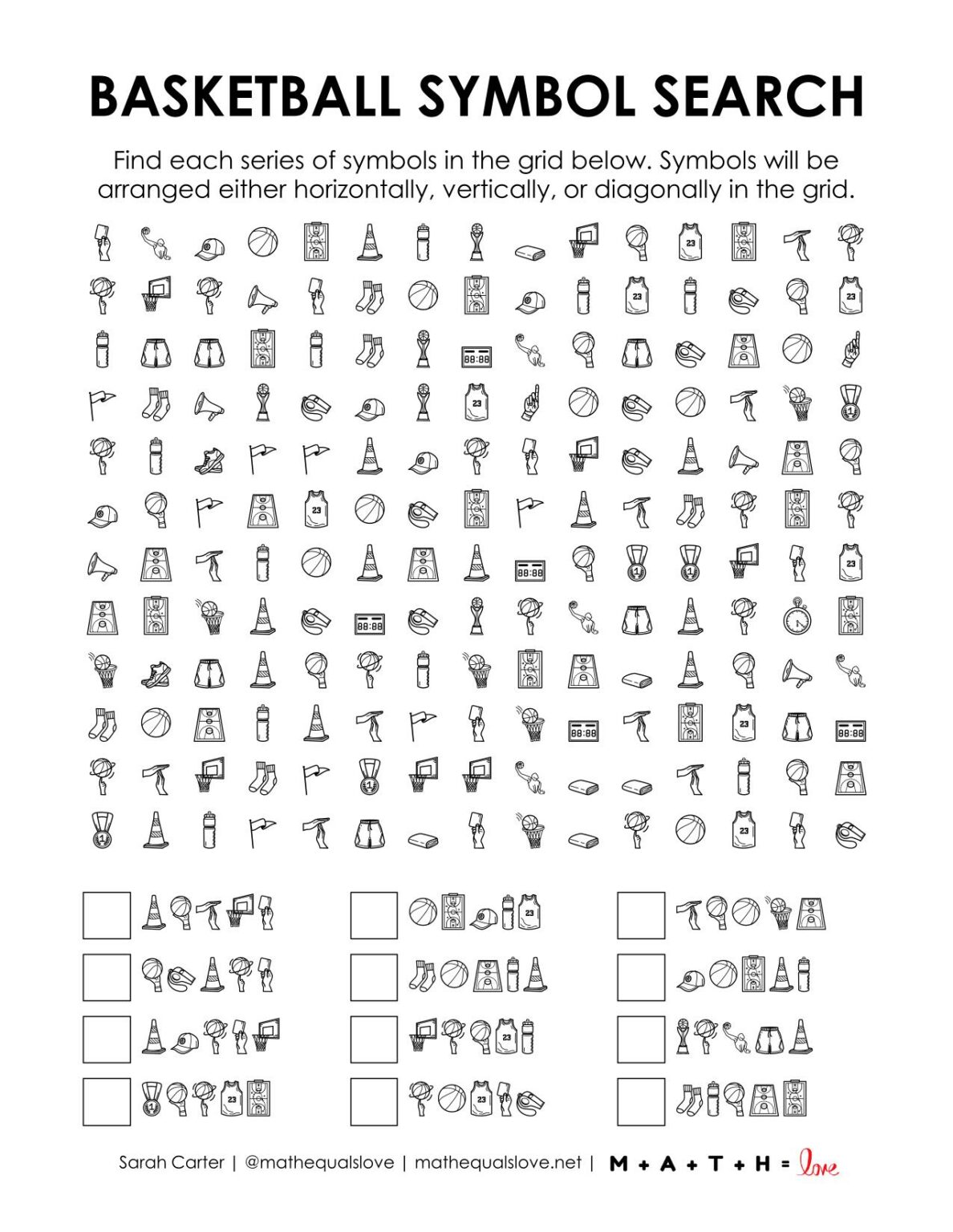 Basketball Symbol Search Puzzle | Math = Love