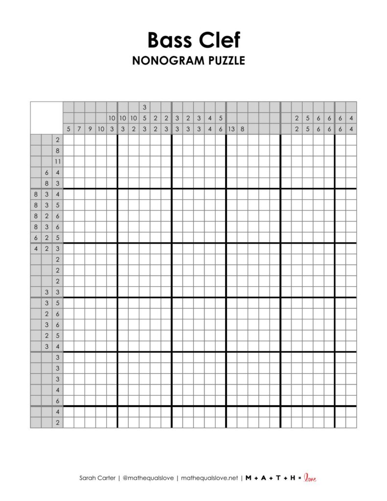 screenshot of bass clef nonogram puzzle