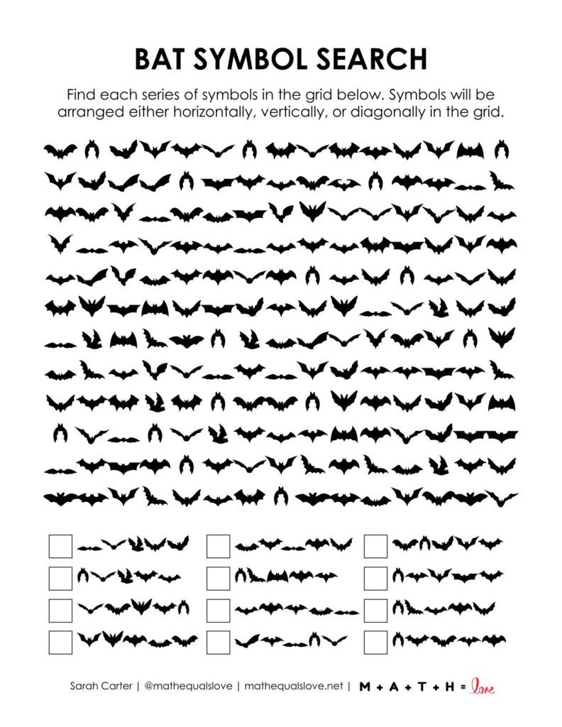 bat symbol search puzzle for halloween.