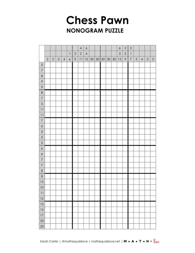 screenshot of chess pawn nonogram puzzle.