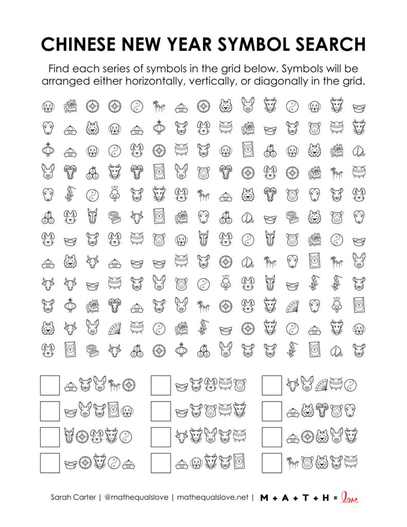 chinese new year symbol search puzzle for lunar new year.