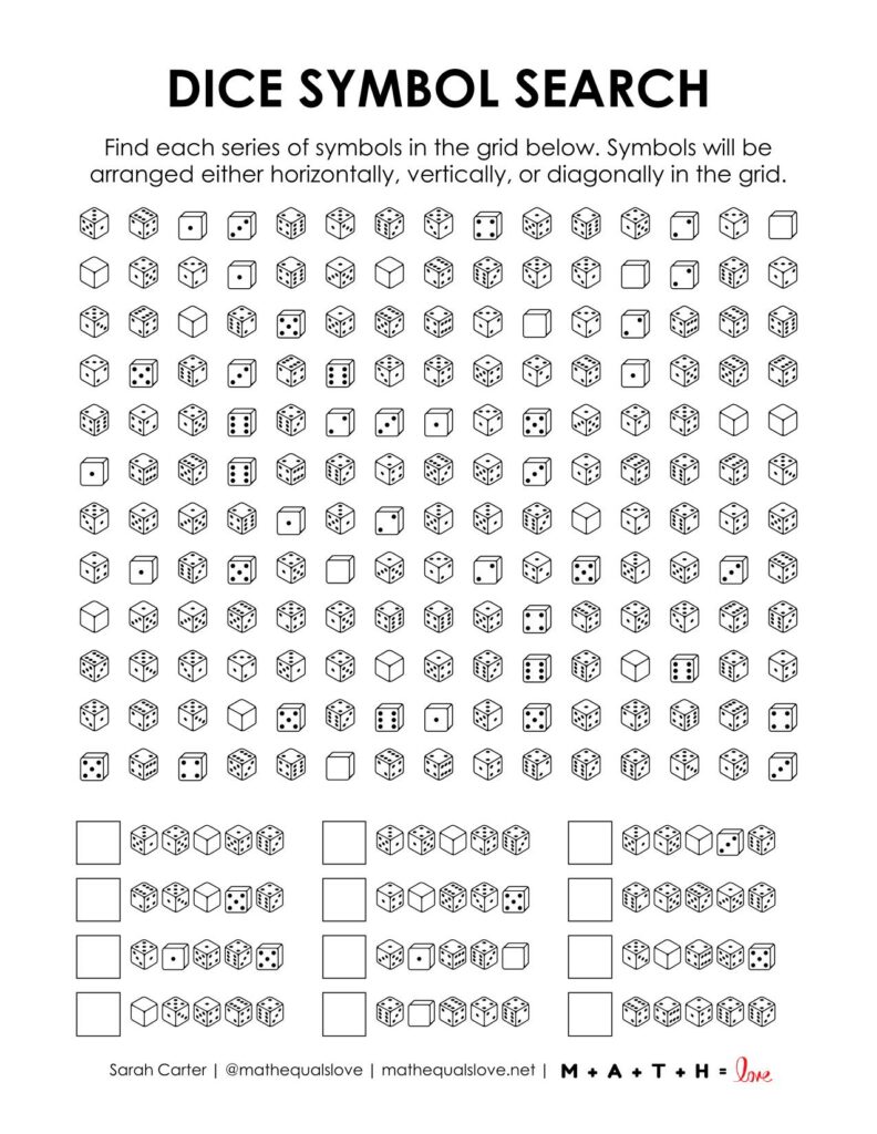 dice symbol search puzzle.