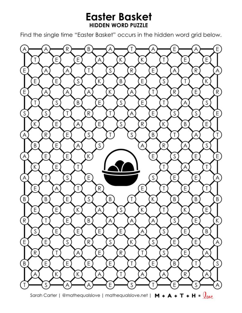 easter basket hidden word puzzle screenshot.