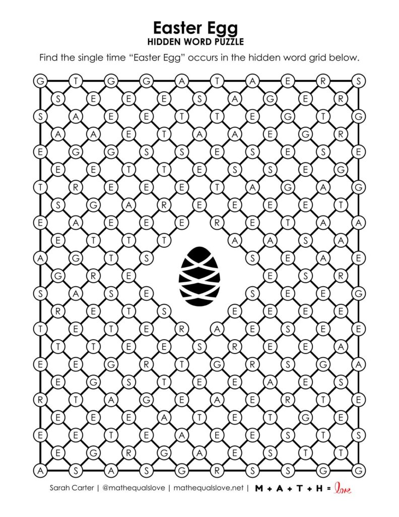 screenshot of easter egg hidden word puzzle.