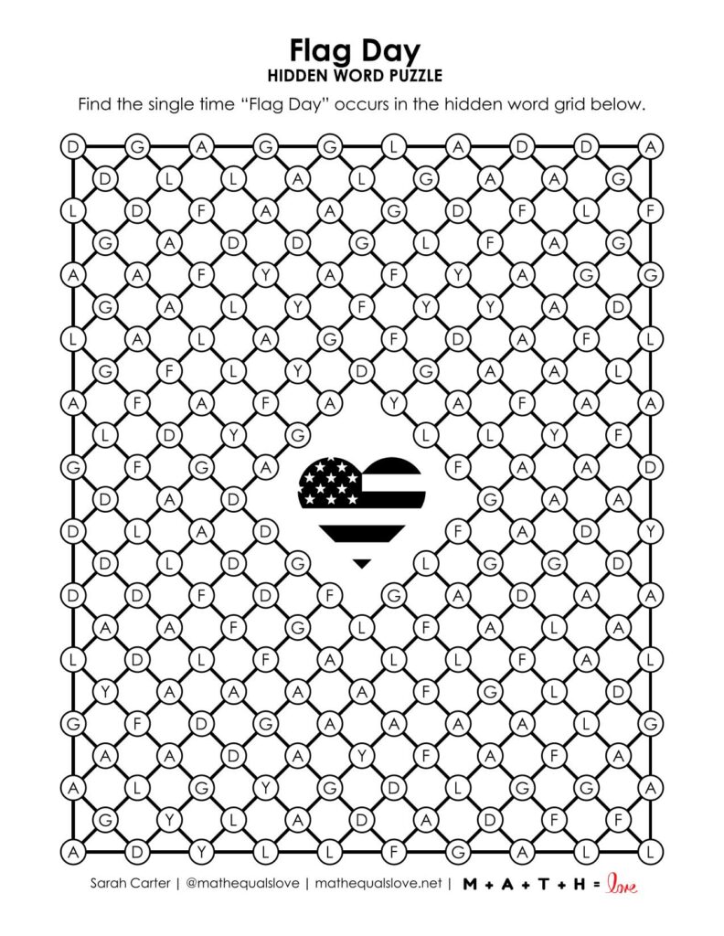 screenshot of flag day hidden word puzzle.