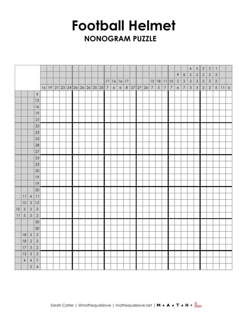 screenshot of football helmet nonogram puzzle.
