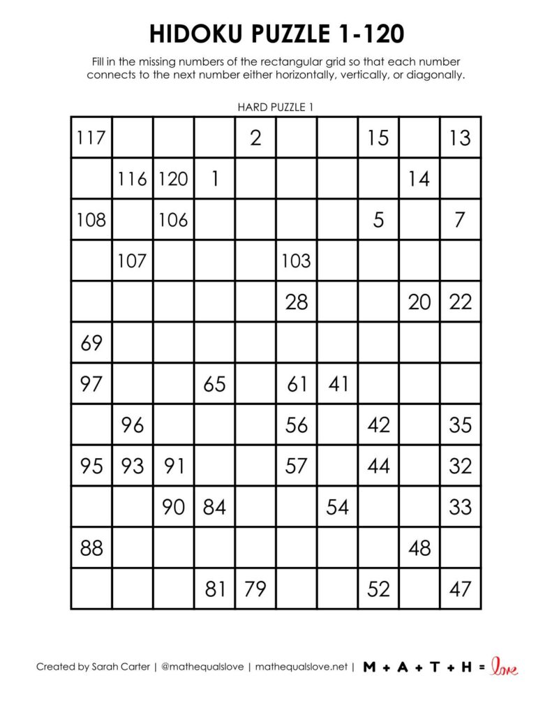 1-120 hidoku puzzle level hard.