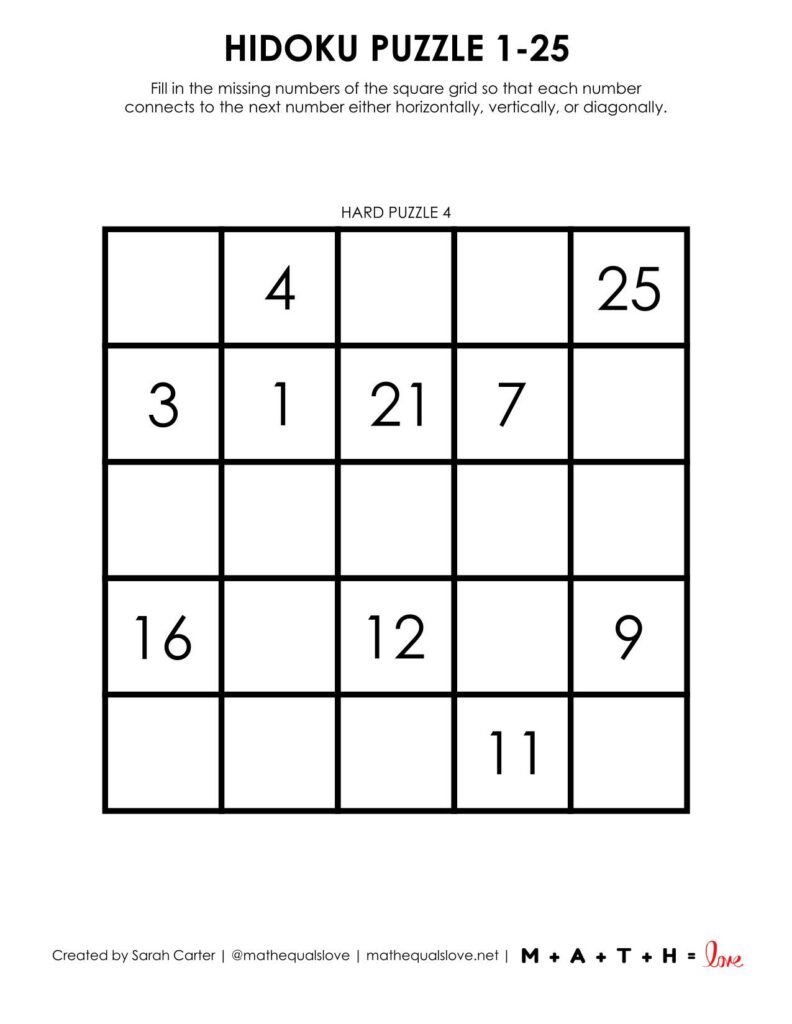 1-25 hidoku puzzle.