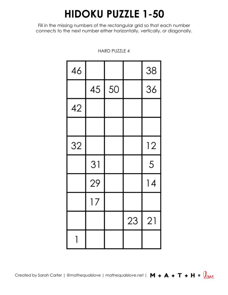 hidoku 1-50 puzzle.