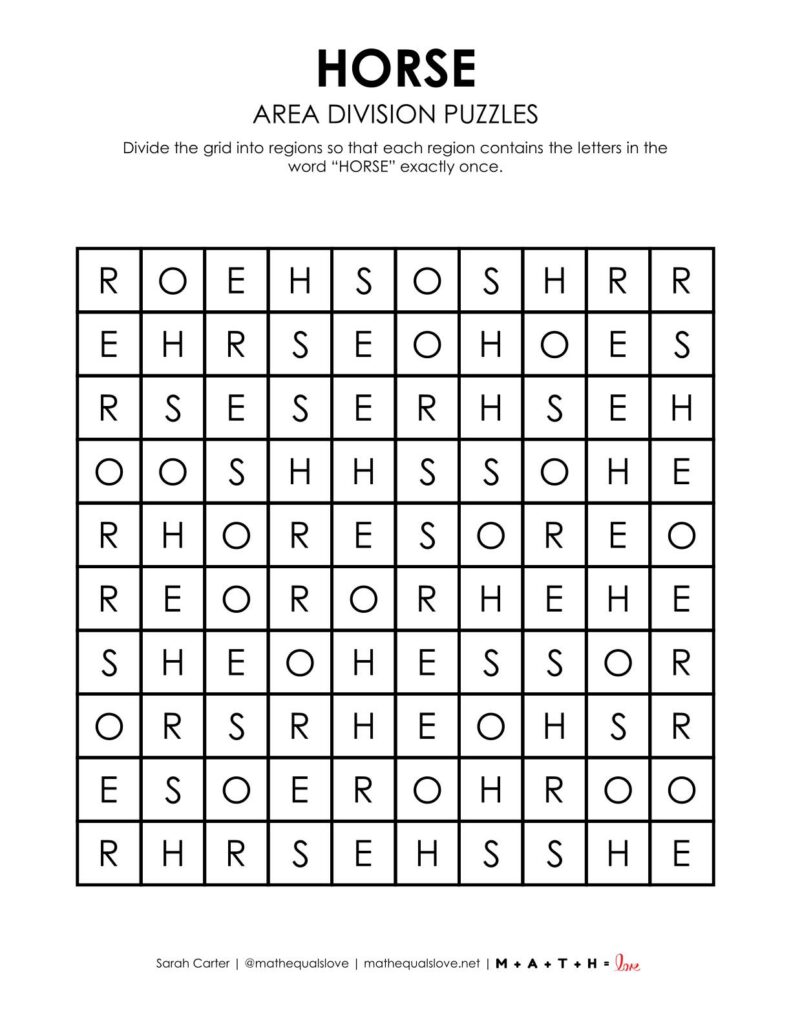 horse area division puzzles page 2.