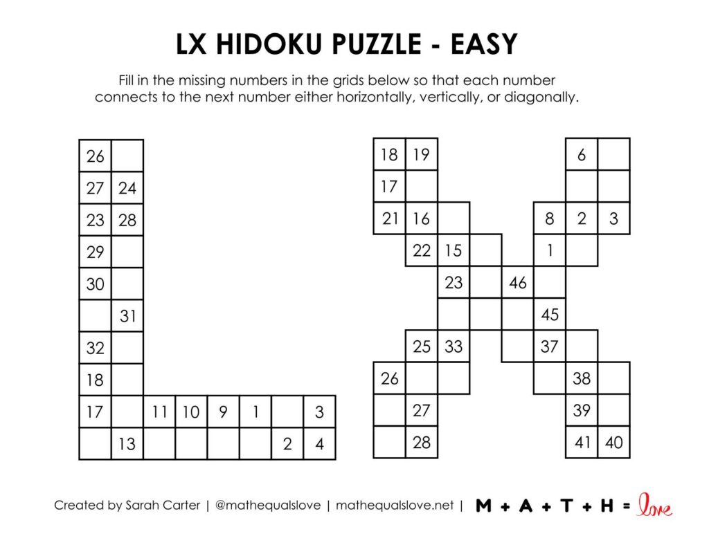 lx hidoku puzzles level easy.