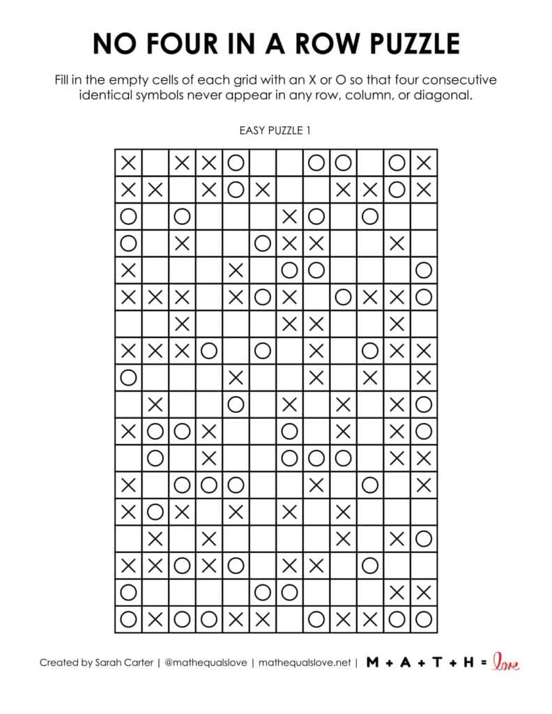 12x18 rectangle no four in a row puzzle level easy.