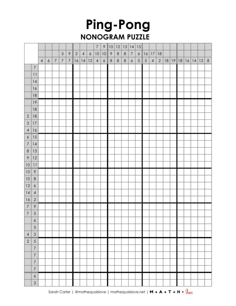 screenshot of ping pong nonogram puzzle.