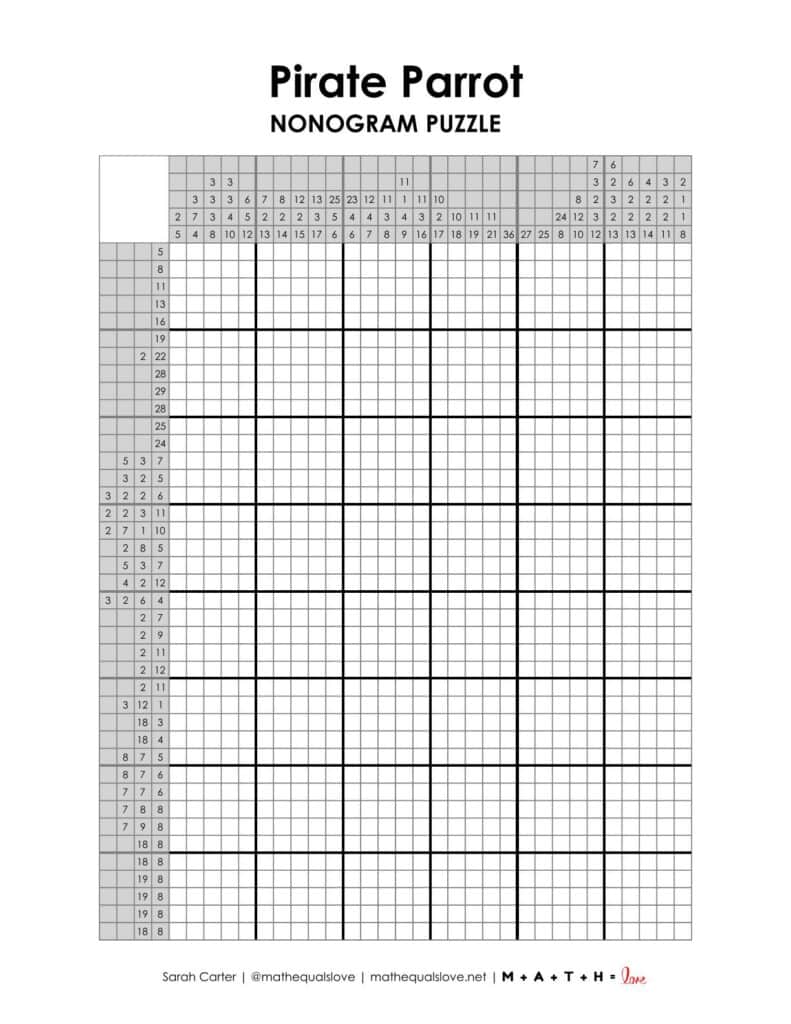 screenshot of pirate parrot nonogram puzzle.